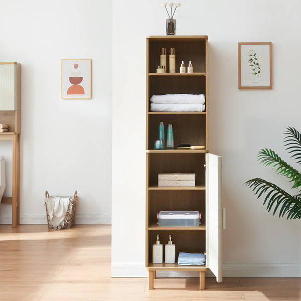 Armoire haute Ferrersp 160x42x35 cm aspect chêne / couleur sable [en.casa]