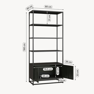 Bibliothèque avec armoire Hailuoto 80 x 40 x 180 cm acier noir mat [en.casa]