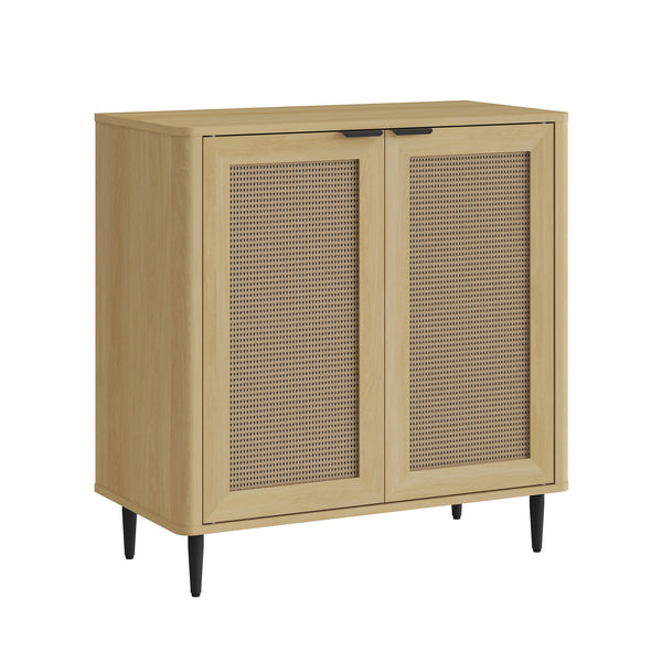 Buffet Lukhomso 83 x 80 x 40 cm effet chêne aspect rotin noir [en.casa]