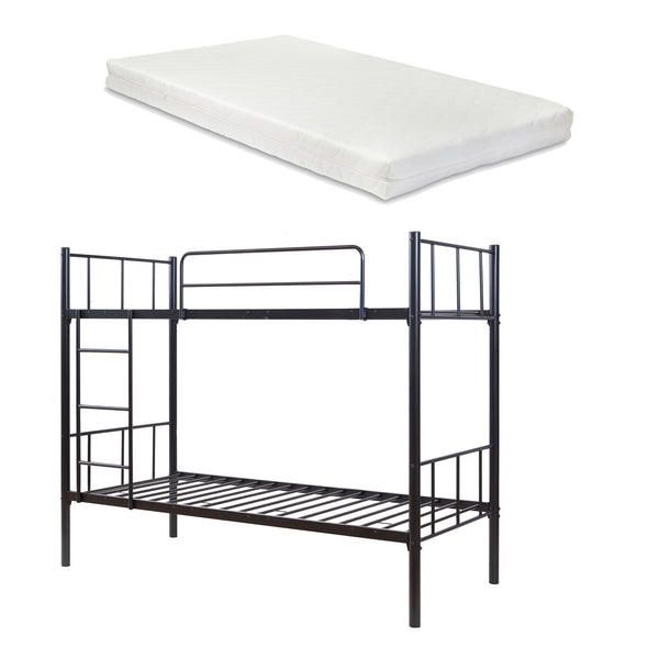 Lit superposé en métal Berimma avec 2 matelas 90x200 cm Noir [en.casa]