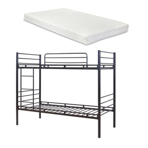 Lit superposé en métal Bevapis avec 2 matelas 90x200 cm Noir [en.casa]