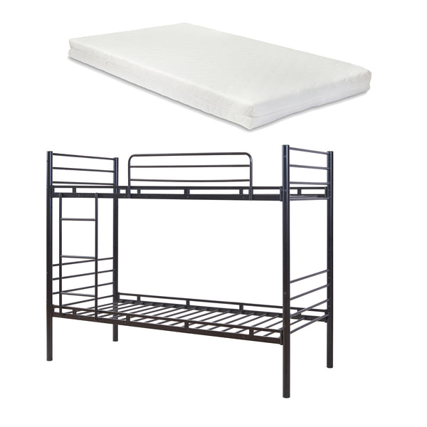Lit superposé en métal Bevapis avec 2 matelas 90x200 cm Noir [en.casa]