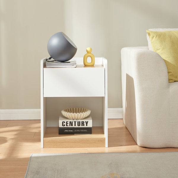 Table de chevet Kuorshare 55x42x37 cm Blanc/Aspect chêne [en.casa]