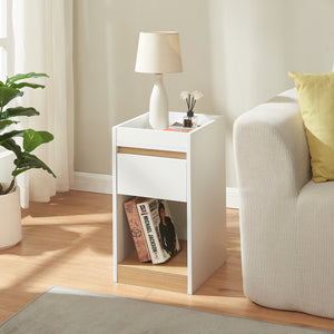 Table de chevet Lure 55x30x35 cm Blanc/Aspect chêne [en.casa]