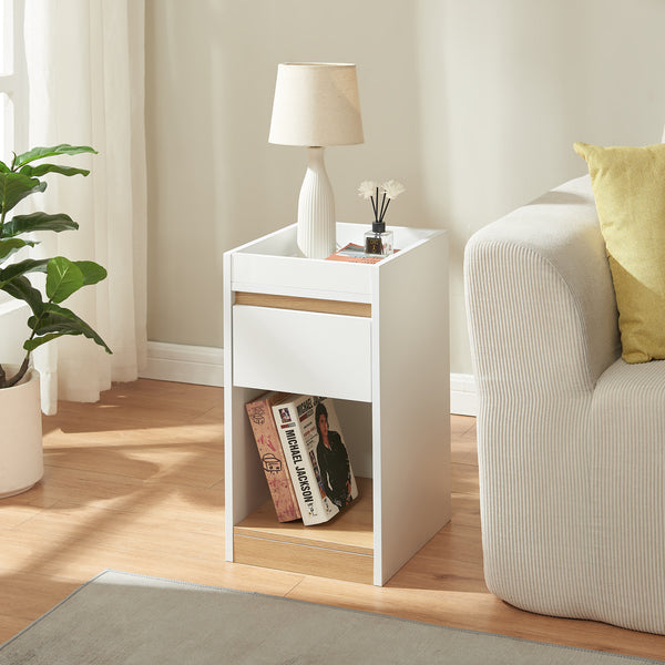 Table de chevet Lure 55x30x35 cm Blanc/Aspect chêne [en.casa]