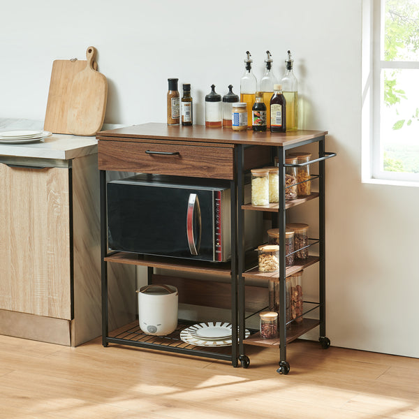 Étagère de cuisine coulissante Kirhuskyna 130 x 40 x 85 cm effet noyer / noir [en.casa]