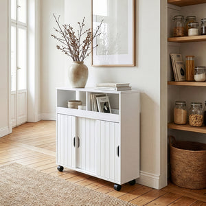Armoire d'appoint sur roulettes Fadeskimma 72x70x20 cm Blanc [en.casa]