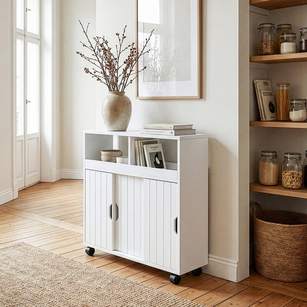 Armoire d'appoint sur roulettes Fadeskimma 72x70x20 cm Blanc [en.casa]