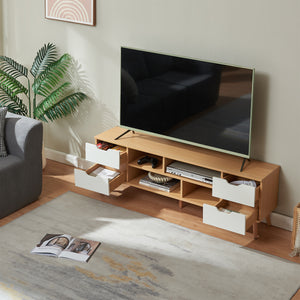 Meuble TV Bordkak 140x30x45 cm aspect chêne/blanc [en.casa]