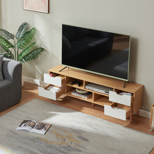 Meuble TV Bordkak 140x30x45 cm aspect chêne/blanc [en.casa]