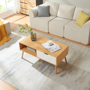 Table basse Bordkak avec tiroir 100x48x45 cm aspect chêne/blanc [en.casa]