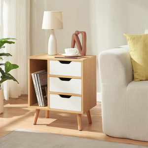 Table de chevet Bordkak 55x48x30 cm aspect chêne/blanc [en.casa]