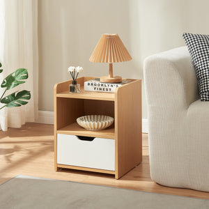 Table de chevet Bordkak 45x36x34 cm aspect chêne/blanc [en.casa]