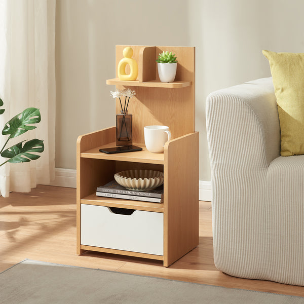 Table de chevet Bordkak avec étagère 75x35x30 cm aspect chêne/blanc [en.casa]