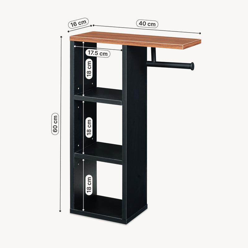 Croquis coté Porte-papier toilette Trond avec 3 compartiments 60 x 40 x 16 cm noir effet noyer [en.casa]