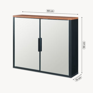 Armoire murale de salle de bain avec miroir Trond 50 x 60 x 15 cm noir effet noyer [en.casa]