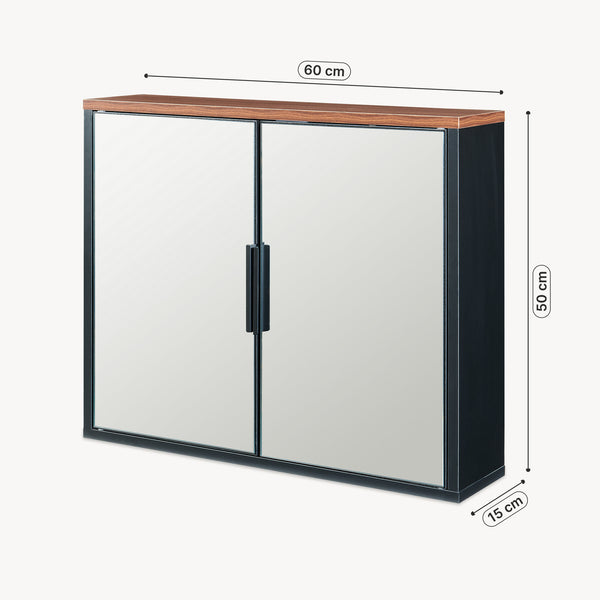 Armoire murale de salle de bain avec miroir Trond 50 x 60 x 15 cm noir effet noyer [en.casa]