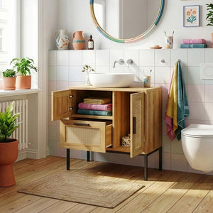 Meuble sous lavabo Marhasa 60 x 60 x 40 cm effet chêne / noir [en.casa]