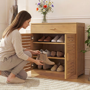 Meuble à chaussures Aarela bambou 67 x 66 x 34 cm naturel [en.casa]