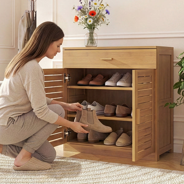 Meuble à chaussures Aarela bambou 67 x 66 x 34 cm naturel [en.casa]