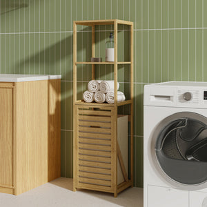 Étagère de salle de bain avec panier à linge Anun 130 x 36 x 33 cm bambou effet bois [en.casa]