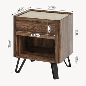 Table de chevet Trorlon 55x50x40 cm aspect noyer/travertin [en.casa]
