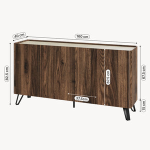 Buffet Trorlon 160x40x83 cm aspect noyer/travertin [en.casa]