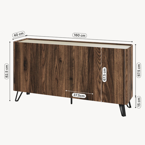 Buffet Trorlon 160x40x83 cm aspect noyer/travertin [en.casa]