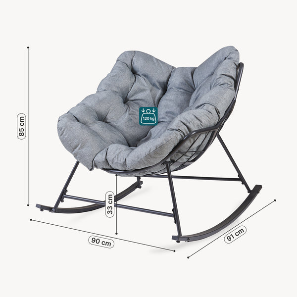 Fauteuil à bascule de jardin Villeneuve 85 x 90 x 91 cm noir gris [en.casa] 