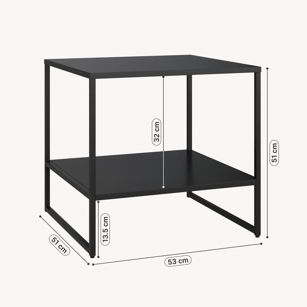 Table d'appoint Salsnes 53x51x51 cm avec étagère Acier Noir [en.casa]