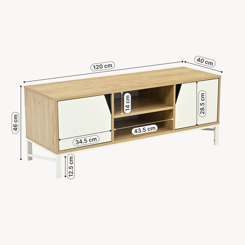 Croquis coté Meuble TV Kerrköndam 120x40x46 cm aspect chêne/blanc [en.casa]