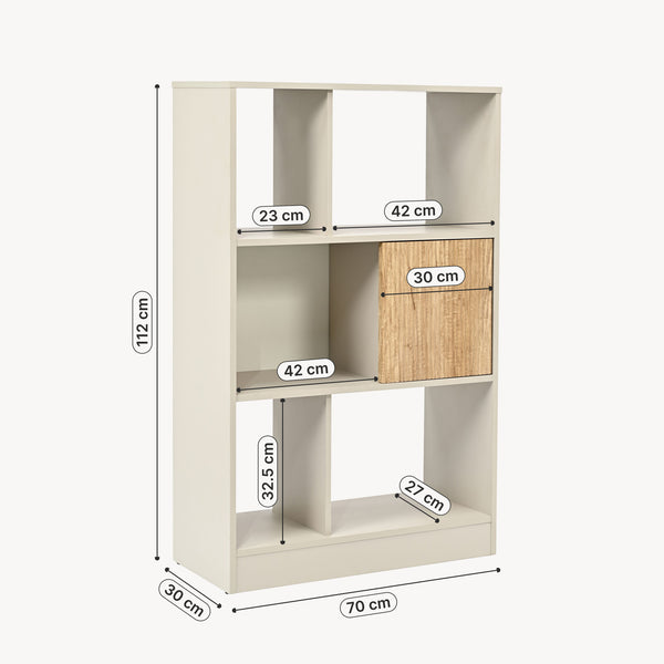 Bibliothèque Karena 112x70x30 cm Crème blanc/Aspect chêne [en.casa]