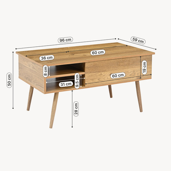 Table basse Vasdabod avec plateau relevable 96x59x50 cm aspect chêne [en.casa]