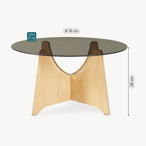 Table basse Omlar ronde Ø70x35 cm effet chêne / gris fumé [en.casa]