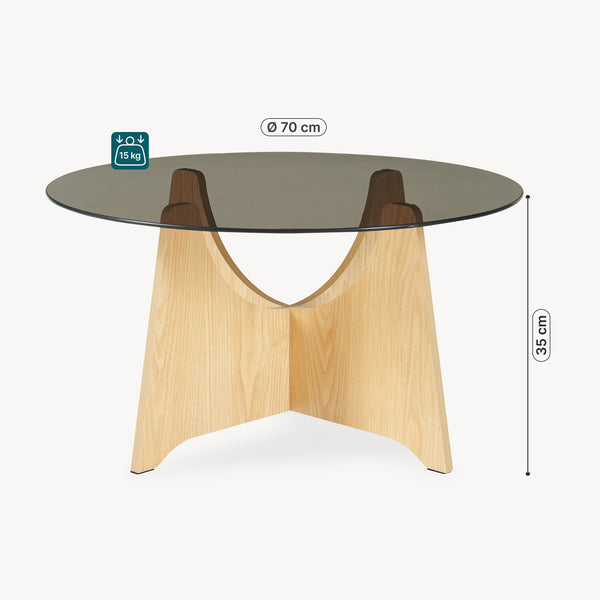 Table basse Omlar ronde Ø70x35 cm effet chêne / gris fumé [en.casa]