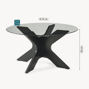Table basse Imi avec plateau en verre Ø70x35 cm Noir/Gris [en.casa]