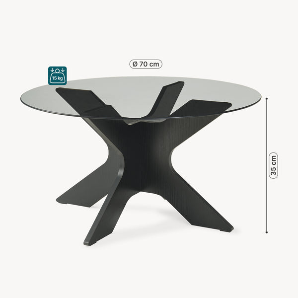 Table basse Imi avec plateau en verre Ø70x35 cm Noir/Gris [en.casa]