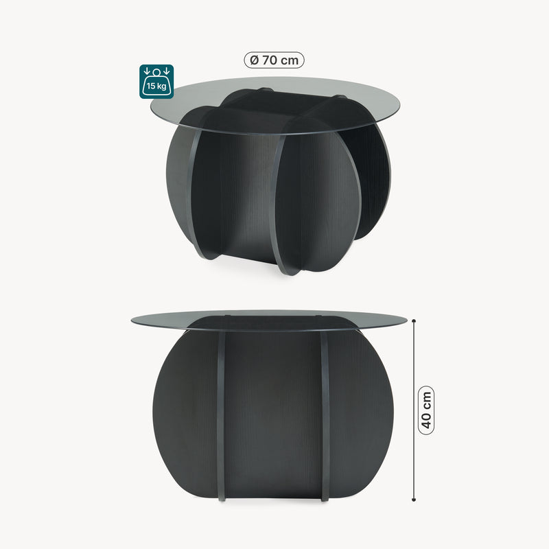 Croquis coté Table basse Karhuvandi avec plateau en verre Ø70 x 40 cm noir / gris [en.casa]