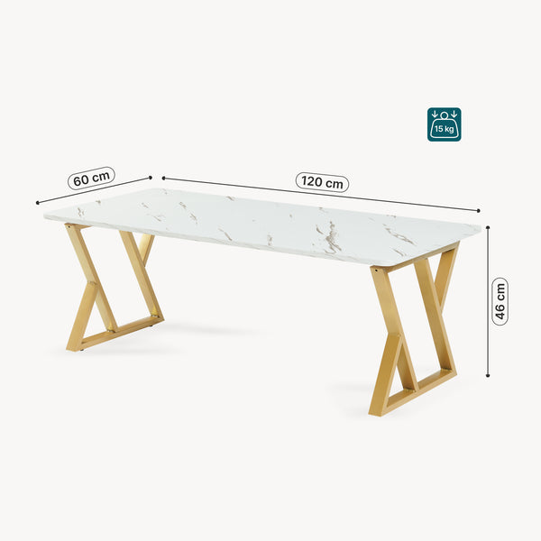 Table basse Nolu 120 x 60 x 46 cm doré / effet marbre, blanc [en.casa]
