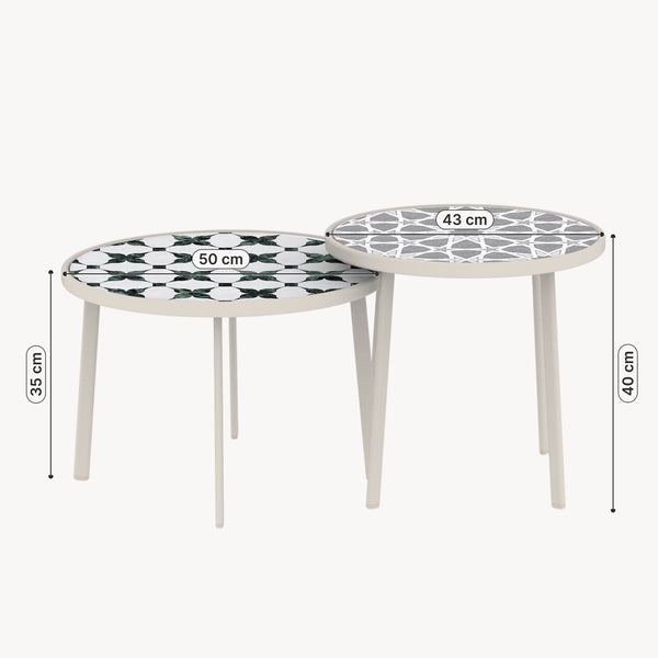 Table de salon d'extérieur Faeto 2 pcs. Plateau en verre Champagne [casa.pro]