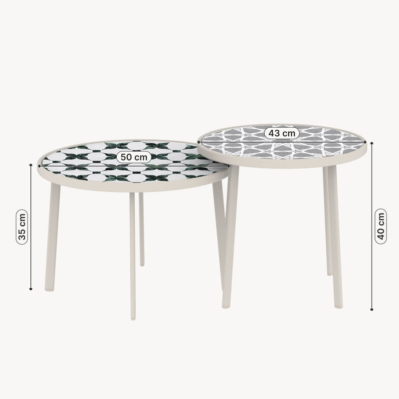 Croquis coté Lot de 2 tables d'appoint d'extérieur Faeto champagne casa.pro