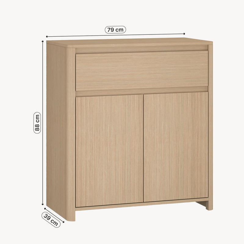 Croquis coté Armoire d'appoint Takranmaa 88x79x39 cm aspect chêne [en.casa]