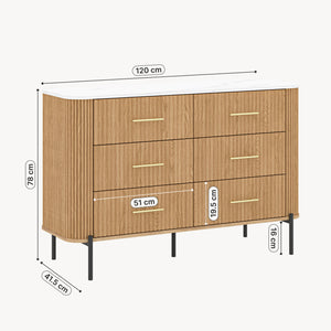 Commode Kokunse avec 6 tiroirs 120x42x78 cm aspect chêne [en.casa]