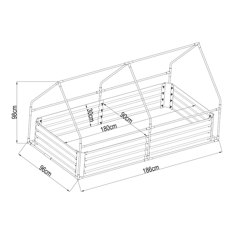 Croquis coté Jardinière surélevée avec film de serre Balsonaro 186 x 96 x 98 cm [en.casa]