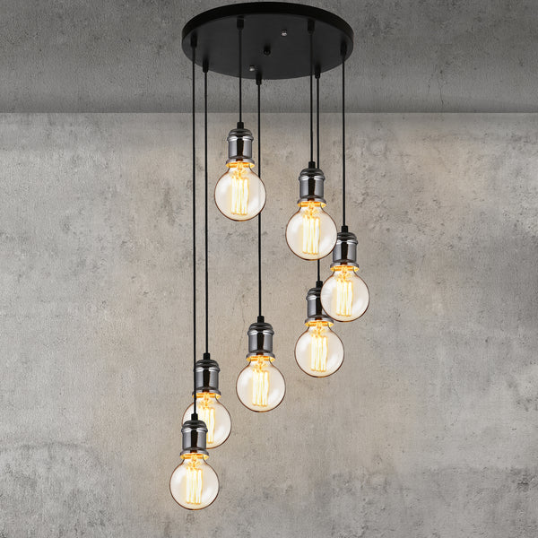 Suspension Moderne avec 7 Douilles Métal Noir Argenté [lux.pro]