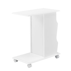 Table d'appoint Kungälv 53x30x63 cm avec roulettes et compartiments de rangement Blanc en.casa