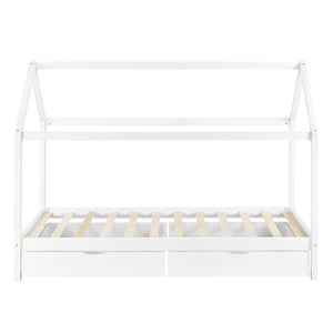 Lit enfant Lund 90x200 cm avec tiroirs Bois de pin Blanc en.casa