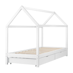 Lit enfant Lund 90x200 cm avec matelas en mousse froide Bois de pin Blanc en.casa
