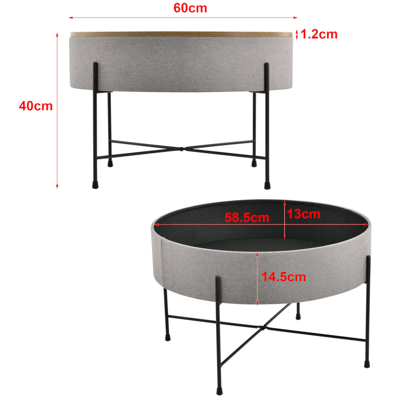 Croquis coté Table Basse avec Plateau Amovible Tauranga Effet Noyer Gris Noir 40 x 60 cm [en.casa]
