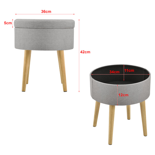 [en.casa] Petite Table Repose-pieds Tabouret Pouf Rembourré Couvercle Amovible Textile et Bois Couleur Bois Gris 42 x 36 cm